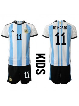 Billige Argentina Angel Di Maria #11 Hjemmedraktsett Barn VM 2022 Kortermet (+ Korte bukser)